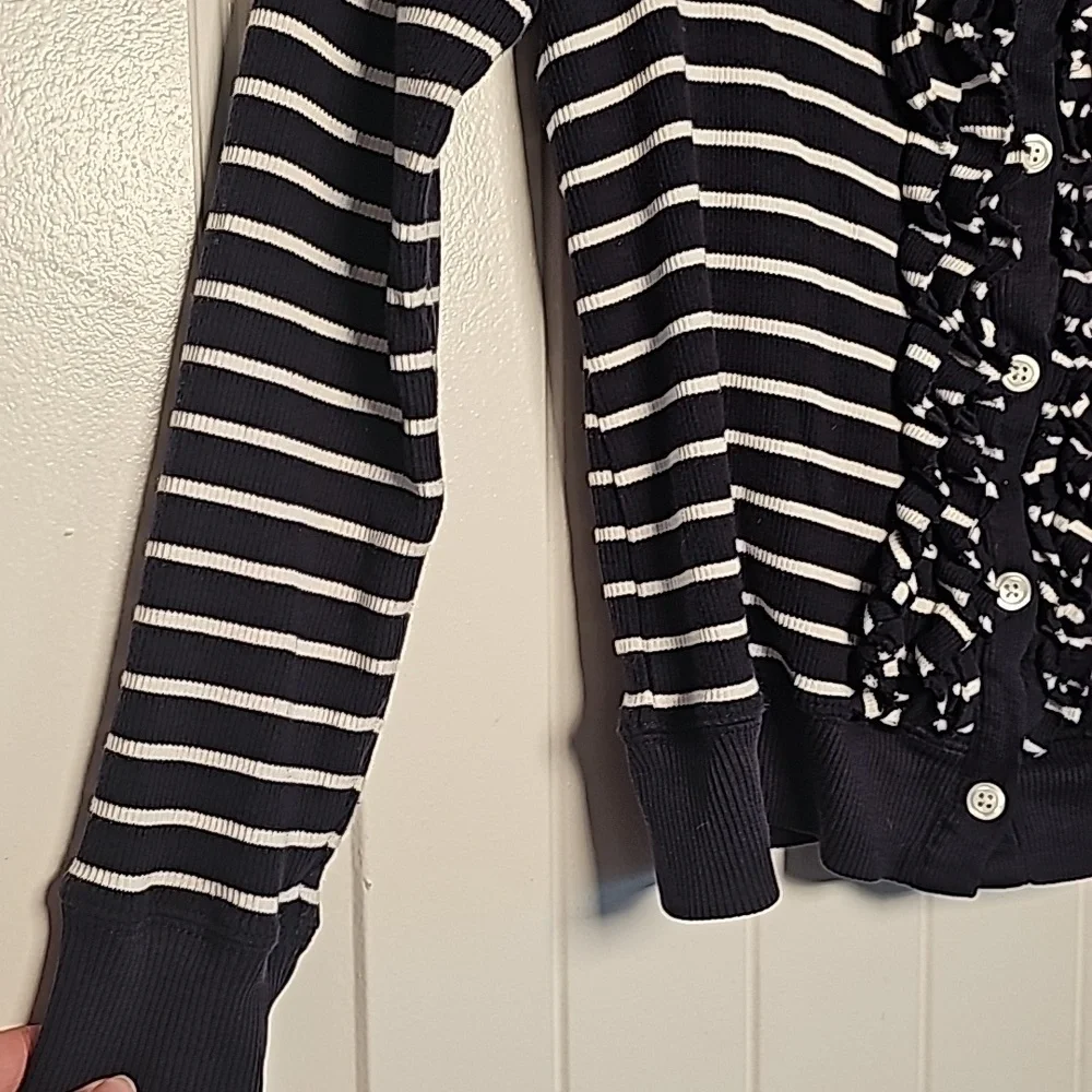 Pendleton MP navy blue/white striped ruffled cardigan - Picture 7 of 15